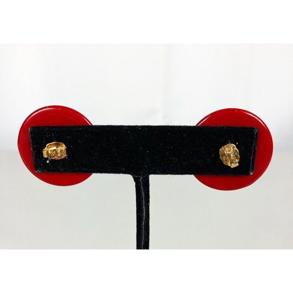 Domed Button Pierced Earrings Gold Glitter Paint Pushback Closure - Picture 5 of 5